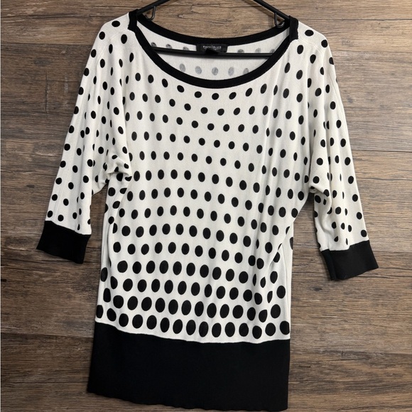 White House Black Market Black and White Polka Dot Sweater - Picture 1 of 7